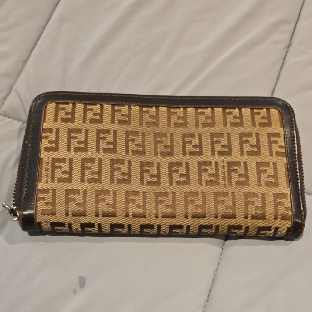 Fendi Logo Patterned Wallet in Brown and Tan
